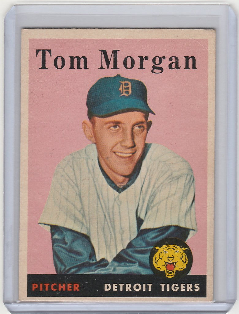 1958 Topps #365 Tom Morgan Detroit Tigers EXMT card featuring pitcher in D logo cap