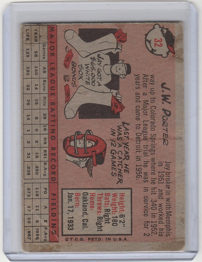 Vintage baseball card of J.W. Porter from Detroit Tigers VGEX featuring cartoon illustrations