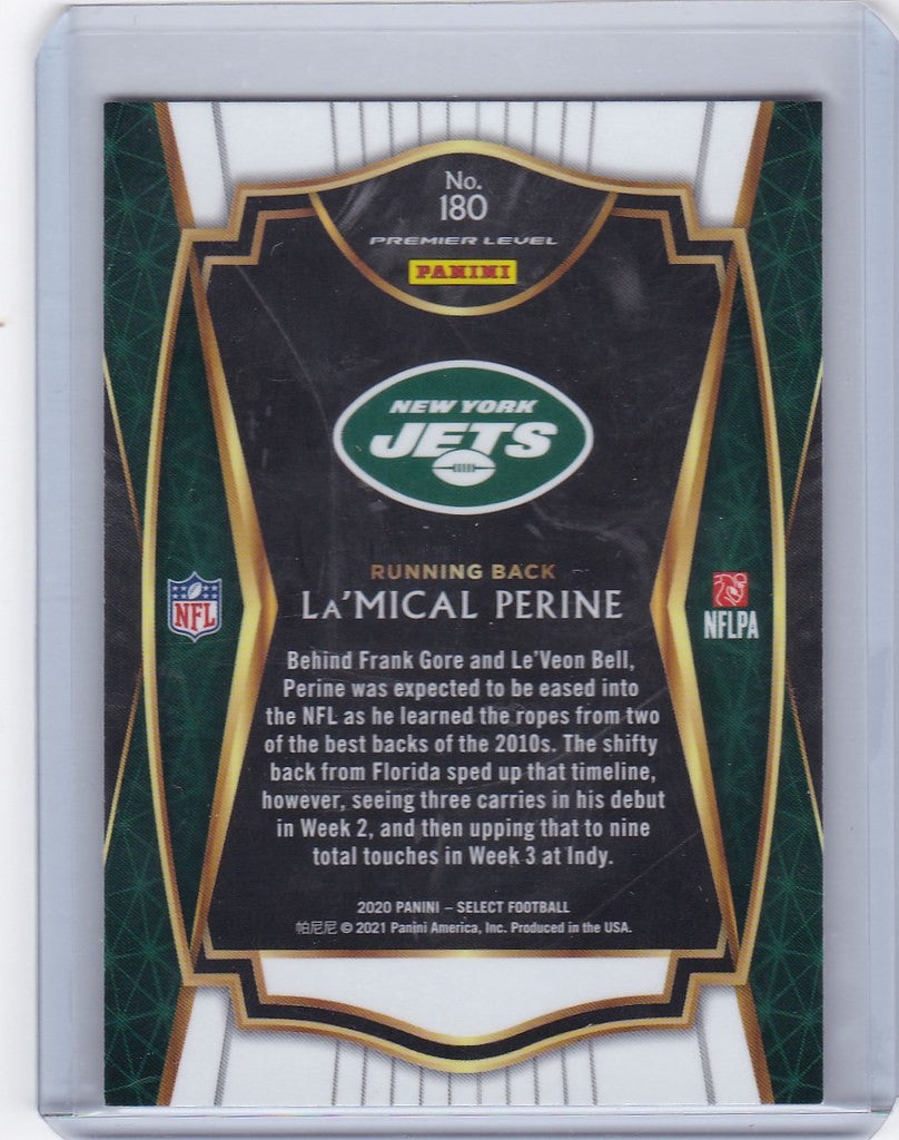 LaMical Perine NFL trading card from 2020 Panini Select for New York Jets collectors