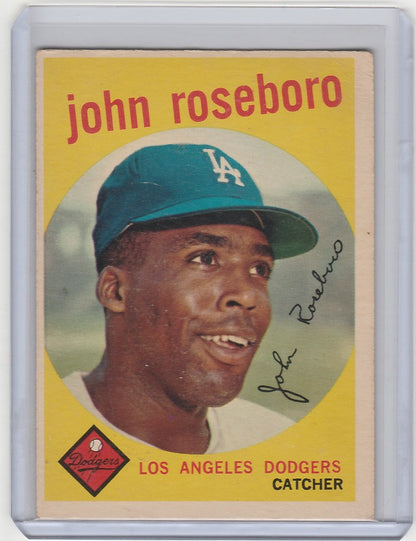 Baseball card of John Roseboro Los Angeles Dodgers catcher in blue cap