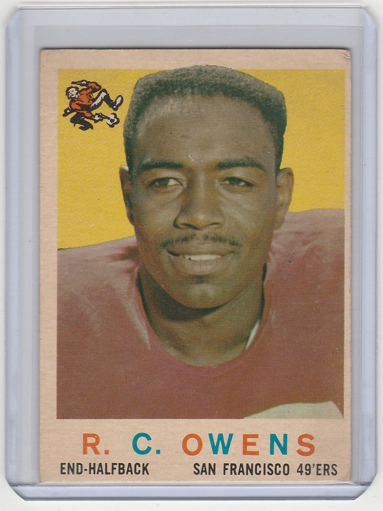 Vintage 1959 Topps football card of R.C. Owens San Francisco 49ers player smiling