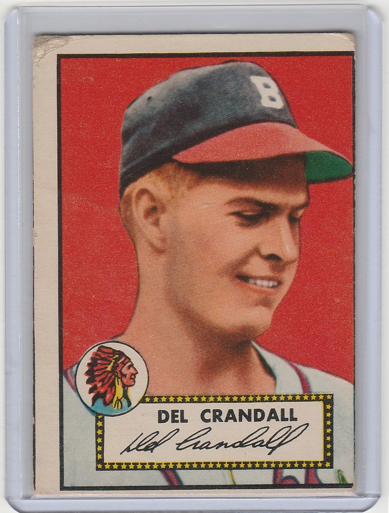 Vintage 1952 Topps #162 Del Crandall Milwaukee Braves baseball card featuring smiling player