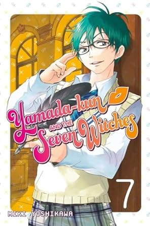 Manga book cover for Yamada Kun & Seven Witches Graphic Novel Volume 07 featuring a teal-haired anime character in glasses and school uniform, ideal for fans of trading cards