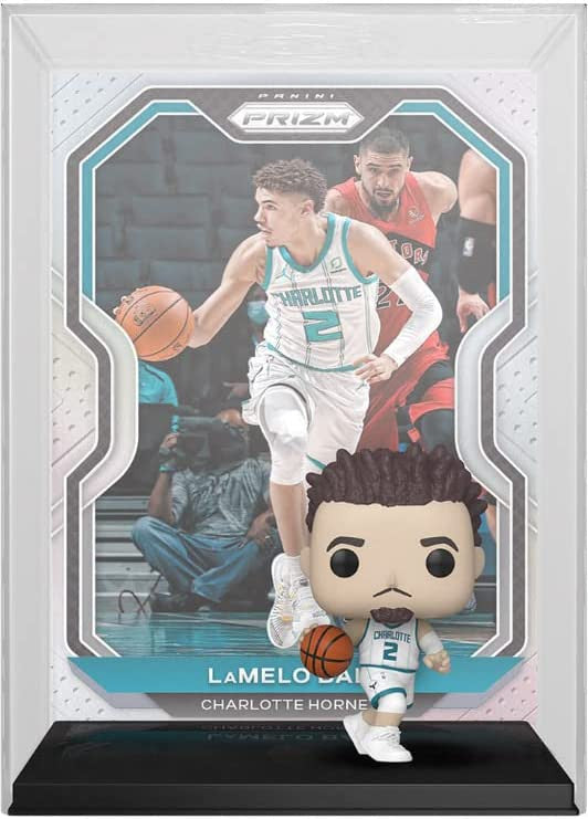 Collectible Funko POP Trading Cards of LaMelo Ball in a protective case display