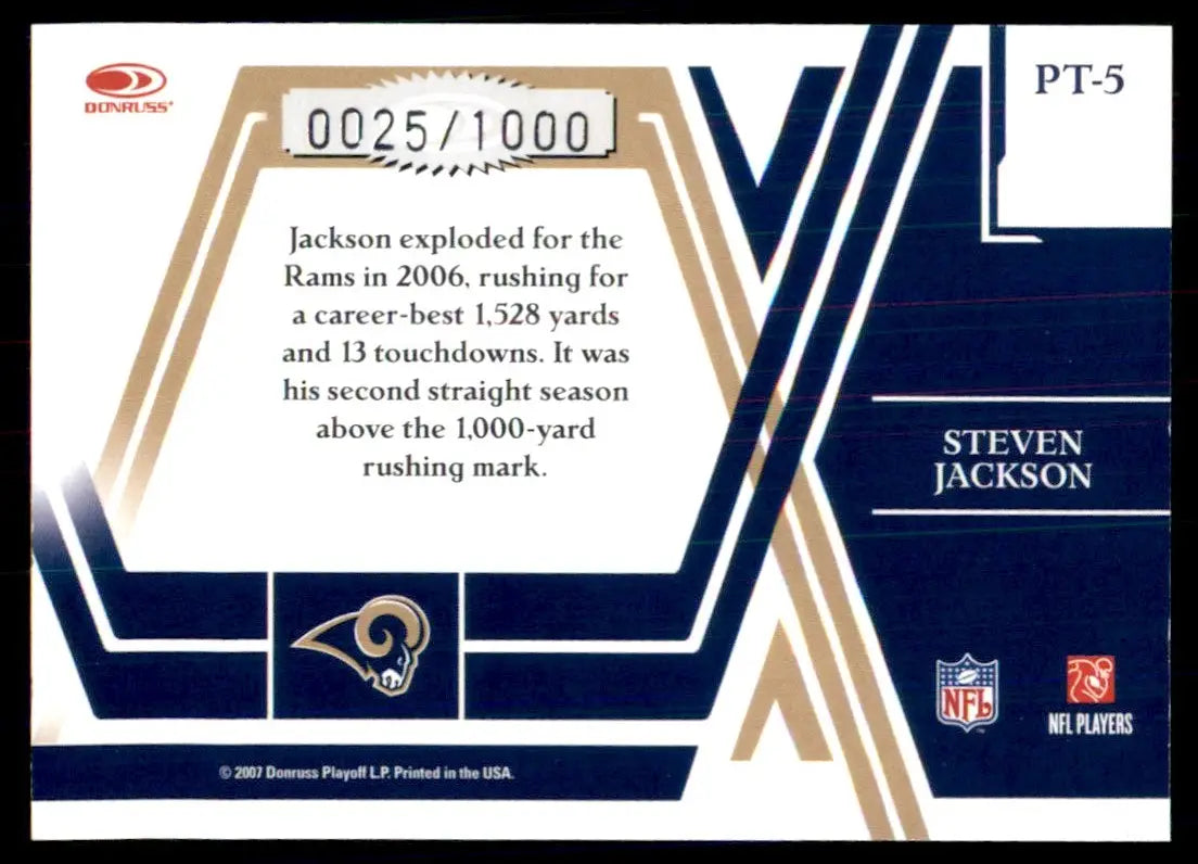 2007 Donruss Elite Prime Targets Gold Steven Jackson /1000 St. Louis Rams #PT-5