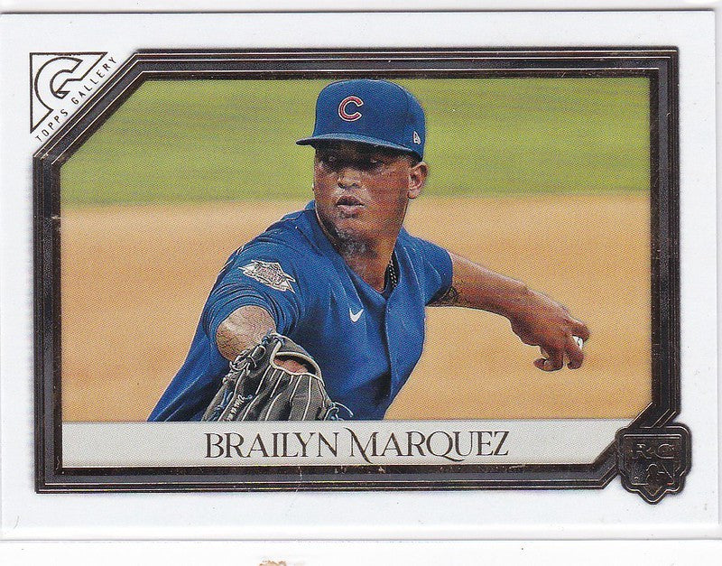 Baseball card of Brailyn Marquez in mid-throw, 2021 Topps Gallery RC Chicago Cubs