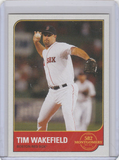 Tim Wakefield Boston Red Sox pitcher card in mid-throw from 2022 Topps Montgomery set