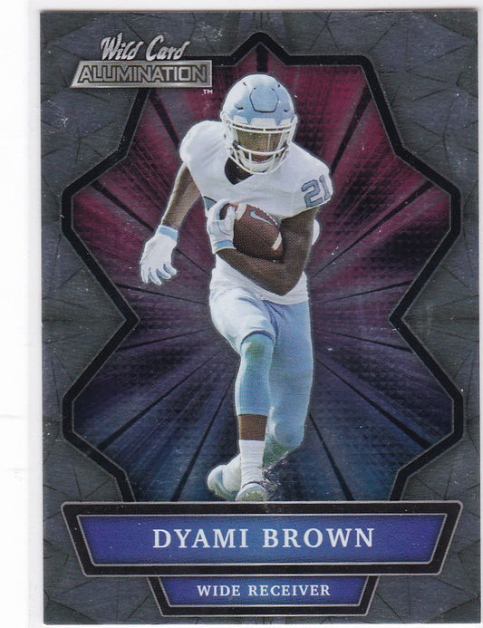 Football trading card of Dyami Brown RC in white uniform from Wild Card Alumination series