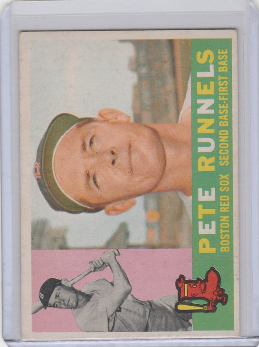 Baseball card of Pete Runnels in a green cap, Boston Red Sox 1960 Topps #15