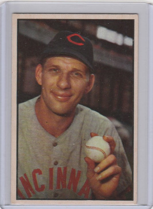 Baseball card of Harry Perkowski smiling with baseball for Cincinnati Reds EXMT