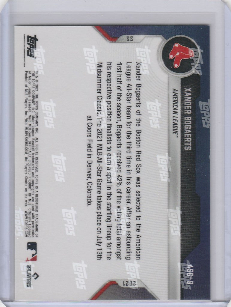 Baseball trading card back featuring Xander Bogaerts Boston Red Sox statistics