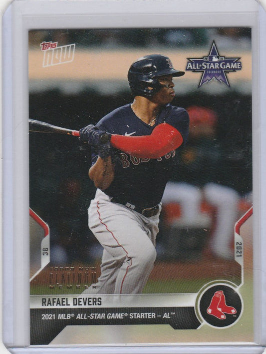 Baseball card of Rafael Devers Boston Red Sox in batting stance from 2021 Topps Now