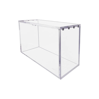 Clear acrylic display case for Magic The Gathering booster boxes with optional rubber feet