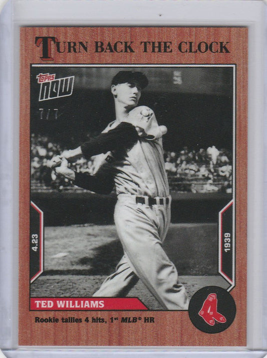 Baseball card of Ted Williams mid-swing from Topps Turn Back the Clock Cherry Parallel