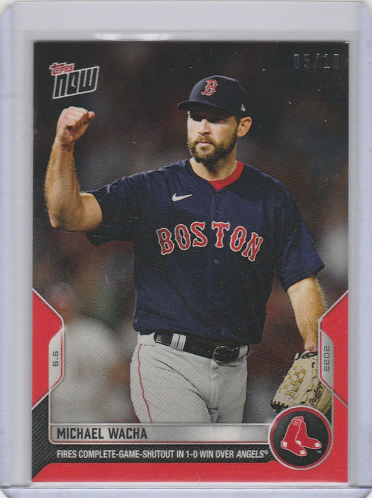 Baseball card of Michael Wacha in Boston Red Sox navy uniform, 2022 Topps Now