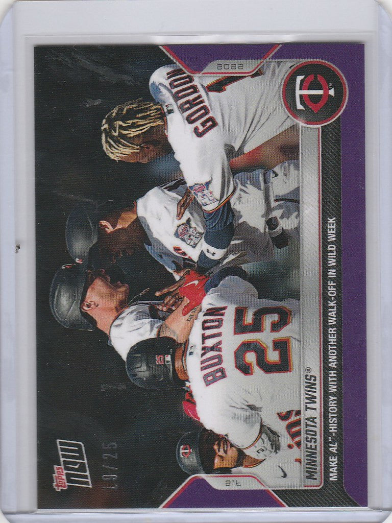 Baseball trading card of Minnesota Twins celebrating a walk-off victory