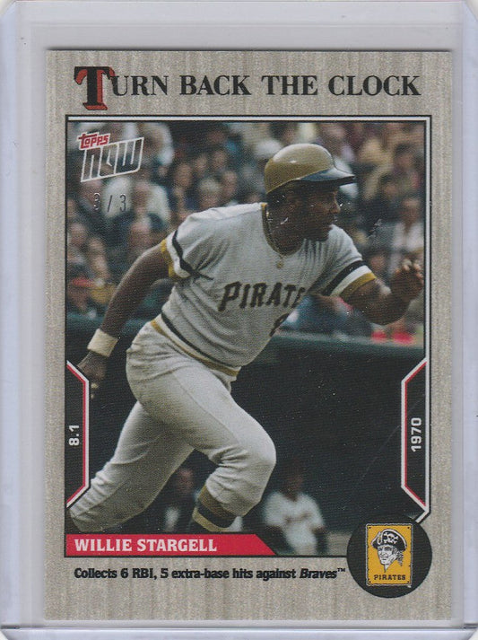 Baseball card of Willie Stargell Pirates in mid-run, 2022 Topps Turn Back the Clock Ash Parallel