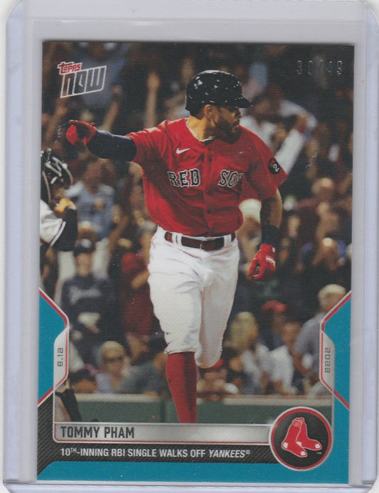 Baseball trading card of Tommy Pham Boston Red Sox in batting stance