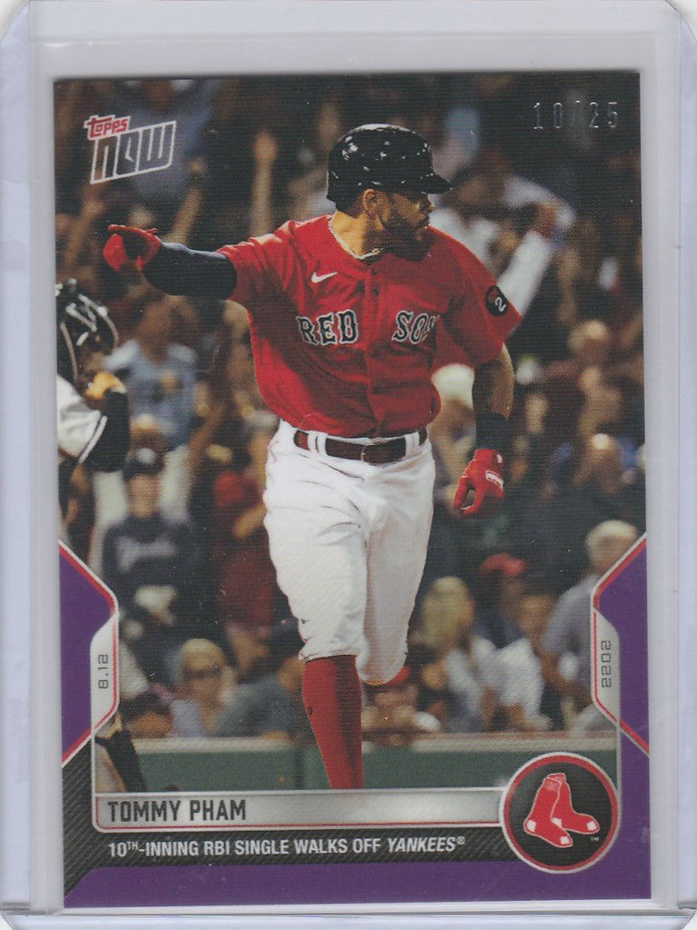 Baseball card of Tommy Pham Boston Red Sox player in batting stance, 2022 TOPPS NOW