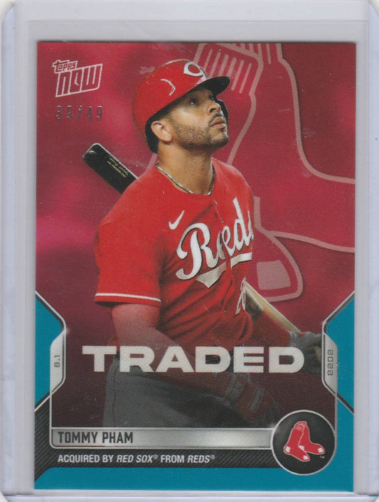 Baseball trading card of Tommy Pham in Boston Red Sox uniform for 2022 Topps Now Parallel