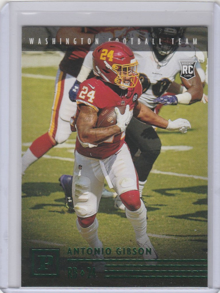 Football trading card of Antonio Gibson running for the Washington Commanders PA-11