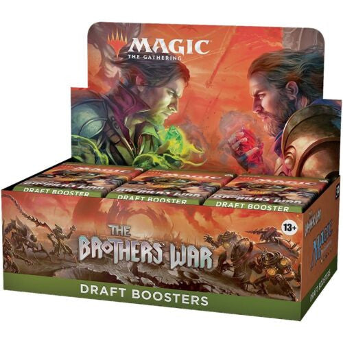 Display box of Magic The Gathering The Brothers War draft booster packs for trading cards