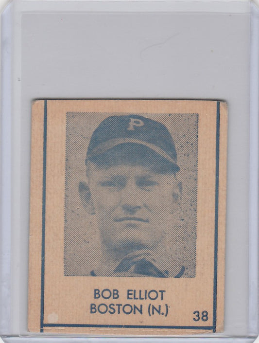 Vintage 1948 R346 Blue Tint baseball card of Bob Elliot from the Boston Braves