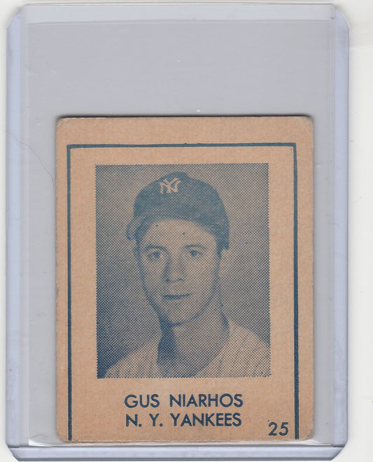 1948 R346 Blue Tint #25 Gus Niarhos New York Yankees baseball card headshot image