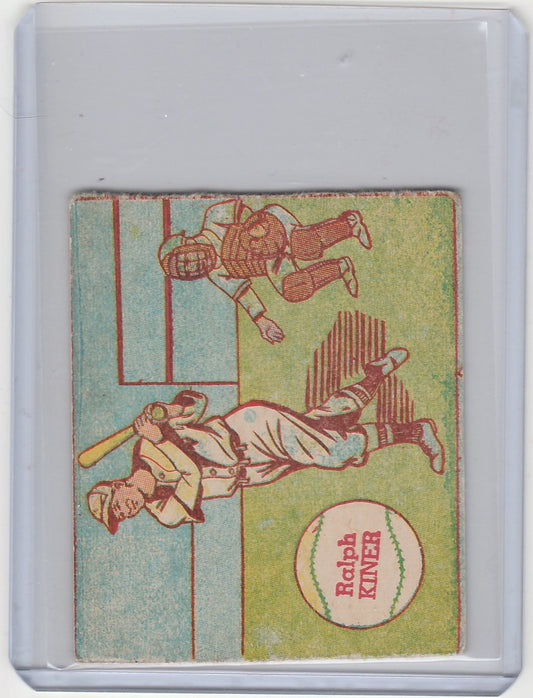 Vintage trading card of Ralph Kiner, Pittsburgh Pirates, with cartoon-style baseball action