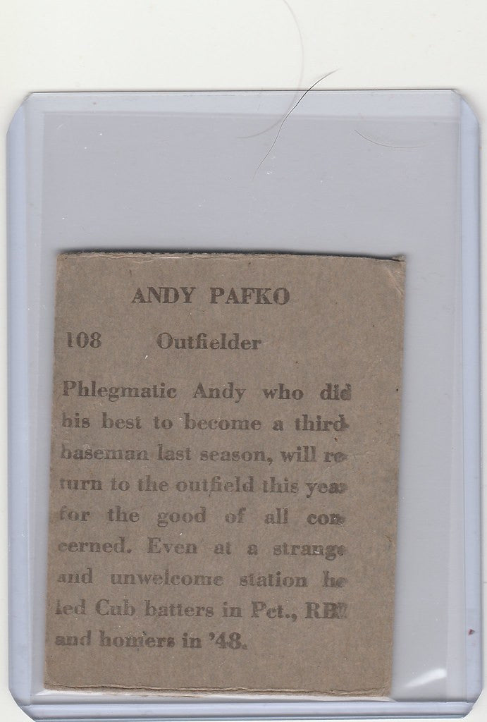 Vintage 1949 R302-2 Andy Pafko Chicago Cubs card in protective sleeve