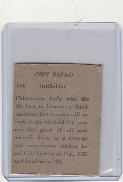 Vintage 1949 R302-2 Andy Pafko Chicago Cubs card in protective sleeve