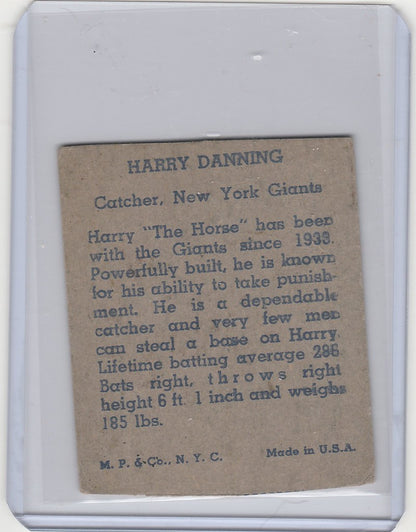 Vintage R302-01 baseball card of Hank Danning from the New York Giants