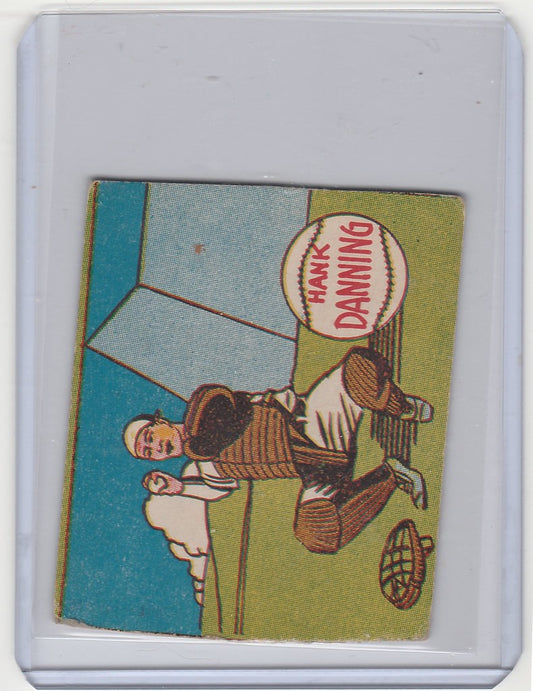 Vintage 1943 R302-01 baseball card of Hank Danning, catcher for New York Giants