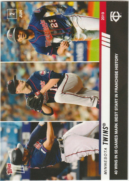 Baseball trading card of Minnesota Twins players pitching and batting action shots