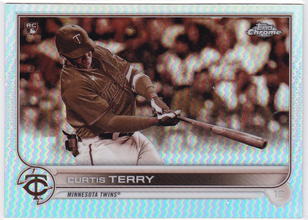 Baseball card showcasing Curtis Terry RC Sepia for Minnesota Twins Topps Chrome collection