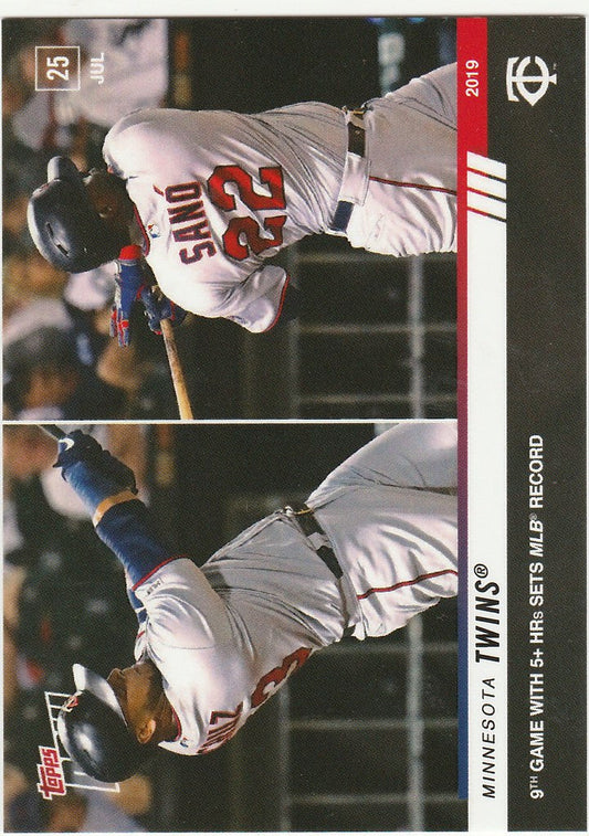 Baseball trading card of Minnesota Twins 9th game featuring action shots of player batting