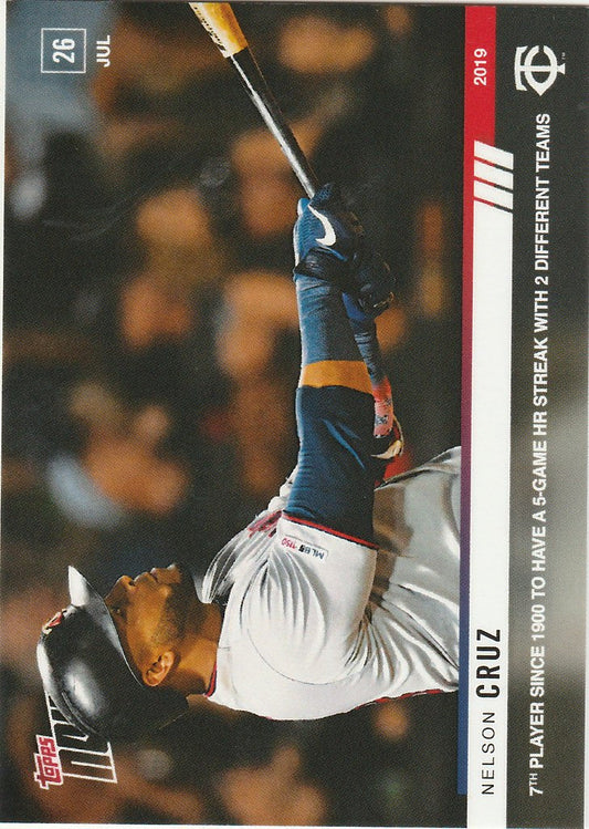 Baseball player sliding headfirst into a base in 2019 Topps Now Nelson Cruz 7th Player