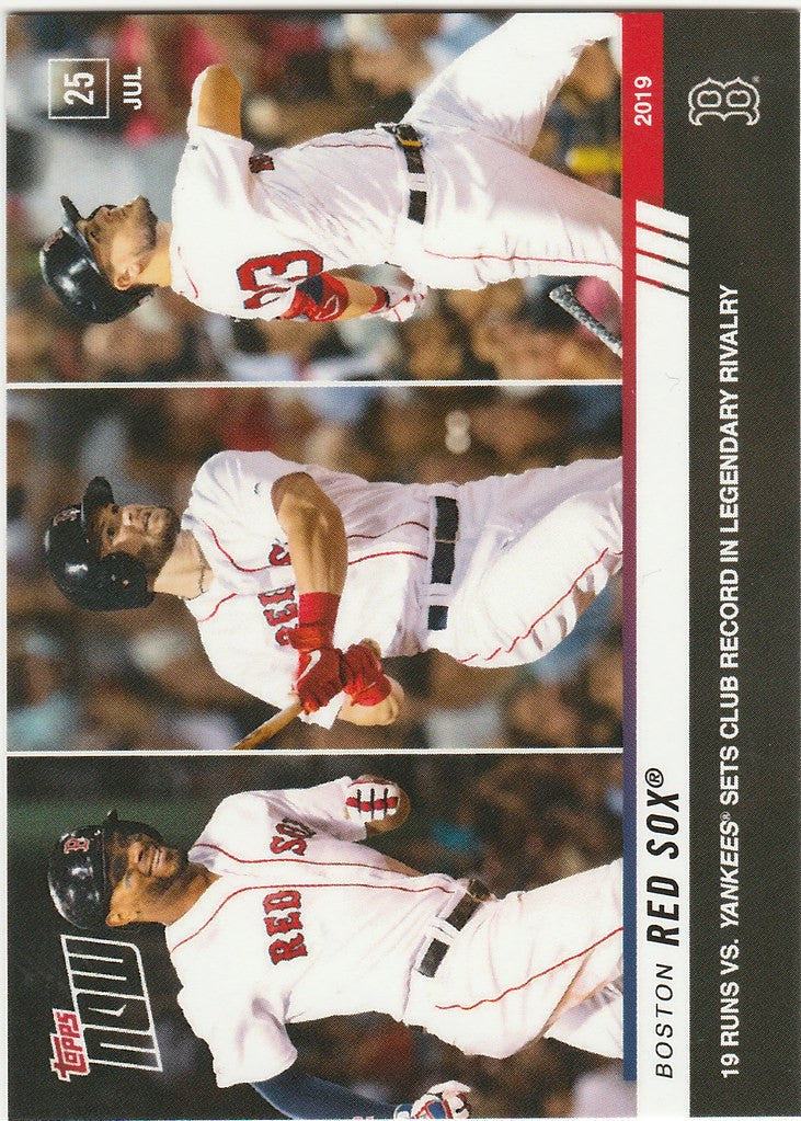 Baseball trading card of Boston Red Sox player in action from 2019 TOPPS NOW set