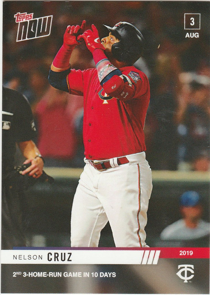 Baseball player in red jersey celebrating a home run game for Minnesota Twins