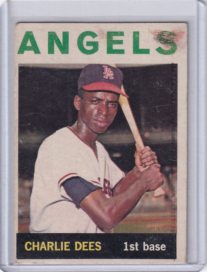 Baseball card featuring Charlie Dees Los Angeles Angels in a batting stance