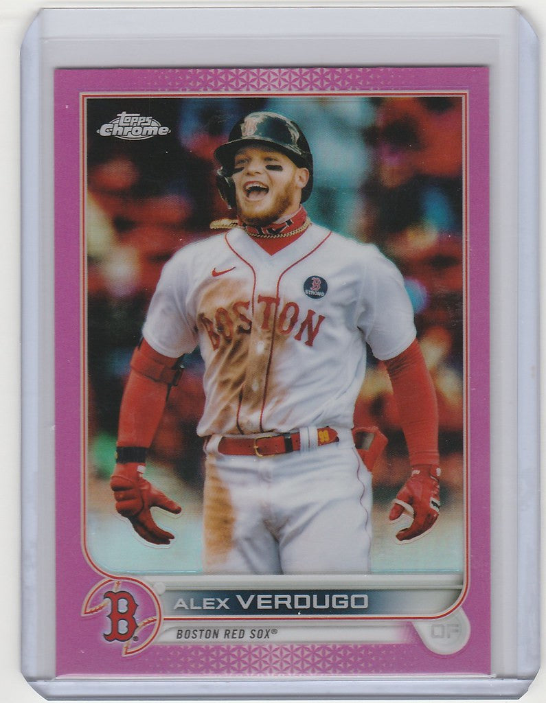 Baseball trading card of Alex Verdugo in 2022 Topps Chrome Pink for Boston Red Sox