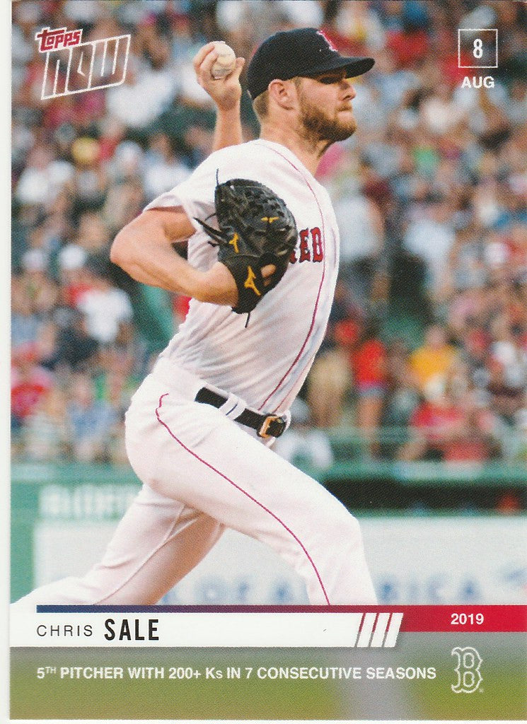 Chris Sale mid-pitch on the mound in white Boston Red Sox uniform for 2019 Topps Now