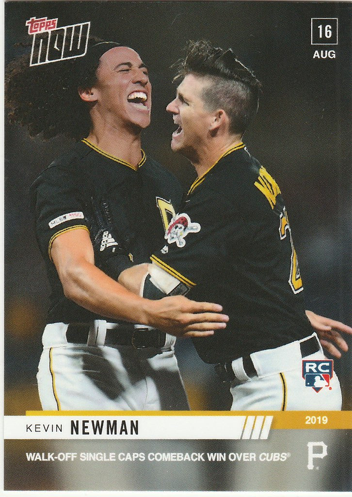 Baseball card of Pittsburgh Pirates celebrating Kevin Newman walk-off single