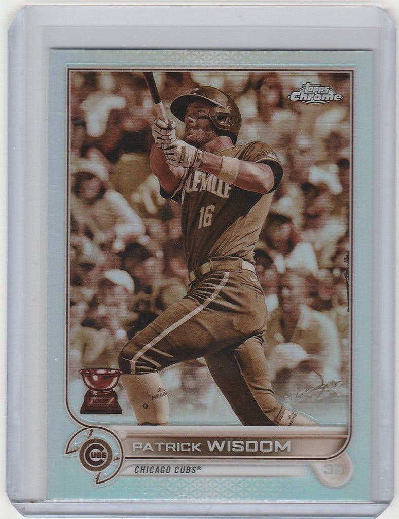 Patrick Wisdom in batting stance on 2022 Topps Chrome Sepia Chicago Cubs card