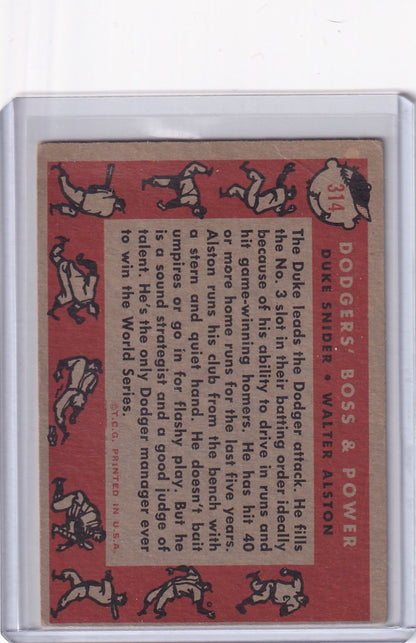 Vintage Topps Baseball trading card featuring Dodgers Boss Power Snider Alston with cartoon dogs