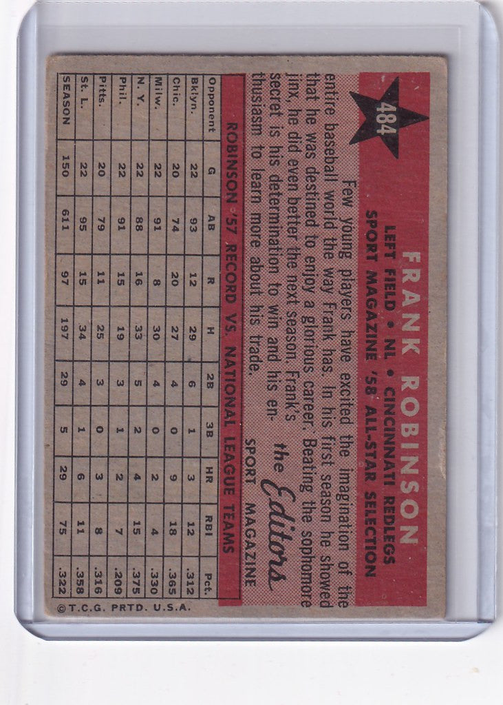 Baseball card of Frank Robinson featuring player stats for the Cincinnati Reds