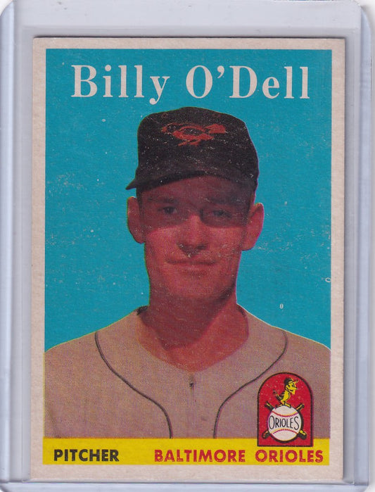 1958 Topps Baseball card of pitcher Billy O’Dell from the Baltimore Orioles