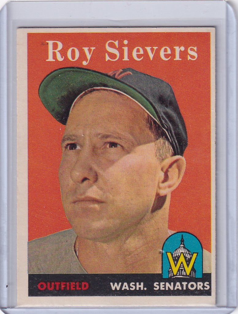 1958 Topps Baseball card of Roy Sievers, outfielder for the Washington Senators