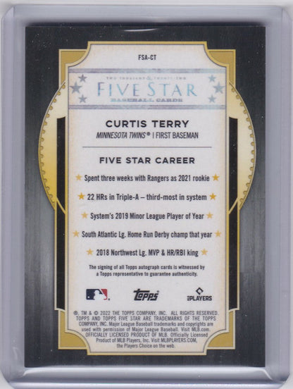 Baseball card of Curtis Terry Auto from Topps Five Star showcasing player stats