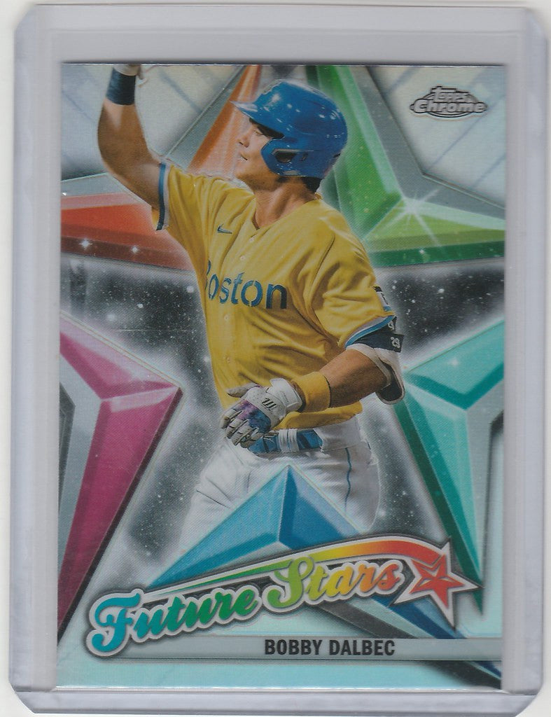 Baseball trading card of FS16 Bobby Dalbec in a yellow jersey for Topps Chrome Future Stars